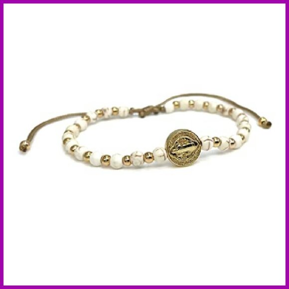 Adjustable Saint Benedict Coin Bracelet with Beads, Spiritual Jewelry - Picture 6 of 8